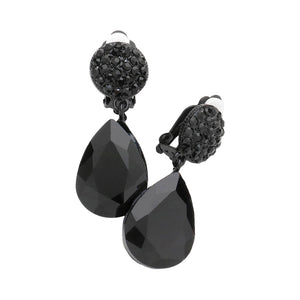 Jet Black Teardrop Stone Dangle Evening Clip On Earrings, bring shimmer and sophistication to any look. These earrings are sure to eye-catching element to any outfit. These classy evening earrings are perfect for parties, weddings, and evenings. Awesome gift for birthdays, anniversaries, Valentine’s Day, or any occasion.