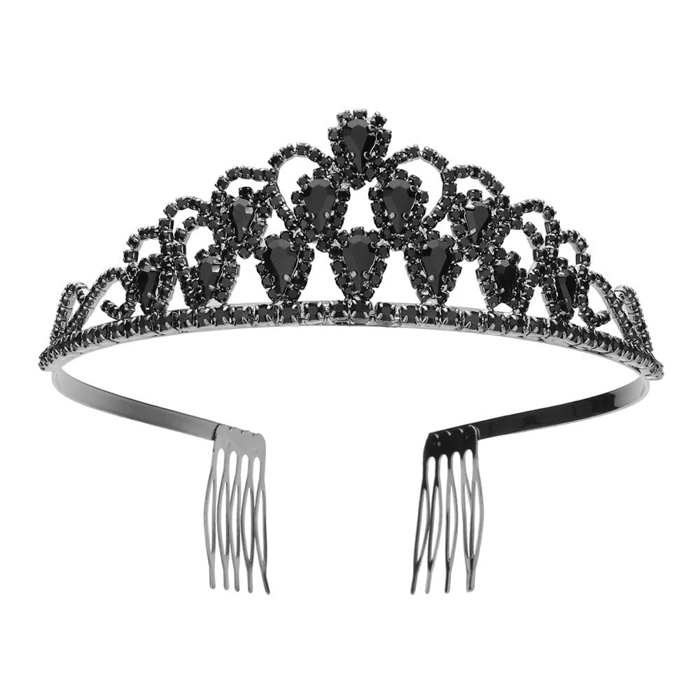 Jet Black Teardrop Stone Pointed Princess Tiara, is the perfect choice for giving your look a classy, elegant finish. Crafted with exquisite detail, it is a must-have for any special occasion. Perfect gift for weddings, birthdays, anniversaries, Valentine's Days, or any special day.