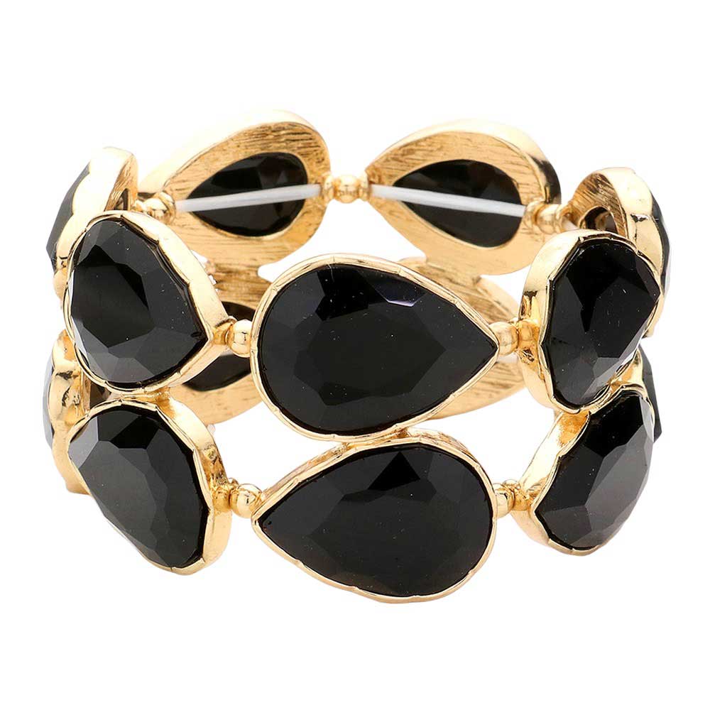 Jet Black Teardrop Stone Stretch Evening Bracelet, Look elegant for your evening events in this. Crafted with a stunning teardrop stone and flexible, stretchable cord, this bracelet is sure to make a statement. Its delicate design and convenience make it the ideal accent piece for both casual and formal events.