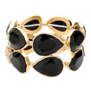 Jet Black Teardrop Stone Stretch Evening Bracelet, Look elegant for your evening events in this. Crafted with a stunning teardrop stone and flexible, stretchable cord, this bracelet is sure to make a statement. Its delicate design and convenience make it the ideal accent piece for both casual and formal events.