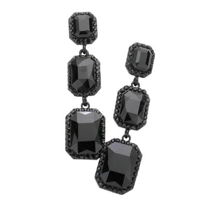 Jet Black Triple Emerald Cut Stone Link Dangle Evening Earrings, the beautifully crafted design adds a glow to any outfit which easily makes your events more enjoyable. These evening dangle earrings make you extra special on occasion. These triple emerald dangle earrings enhance your beauty and make you more attractive. These Stone link dangle earrings make your source more interesting and colorful. Complete your look with these triple emerald cut stone earrings.