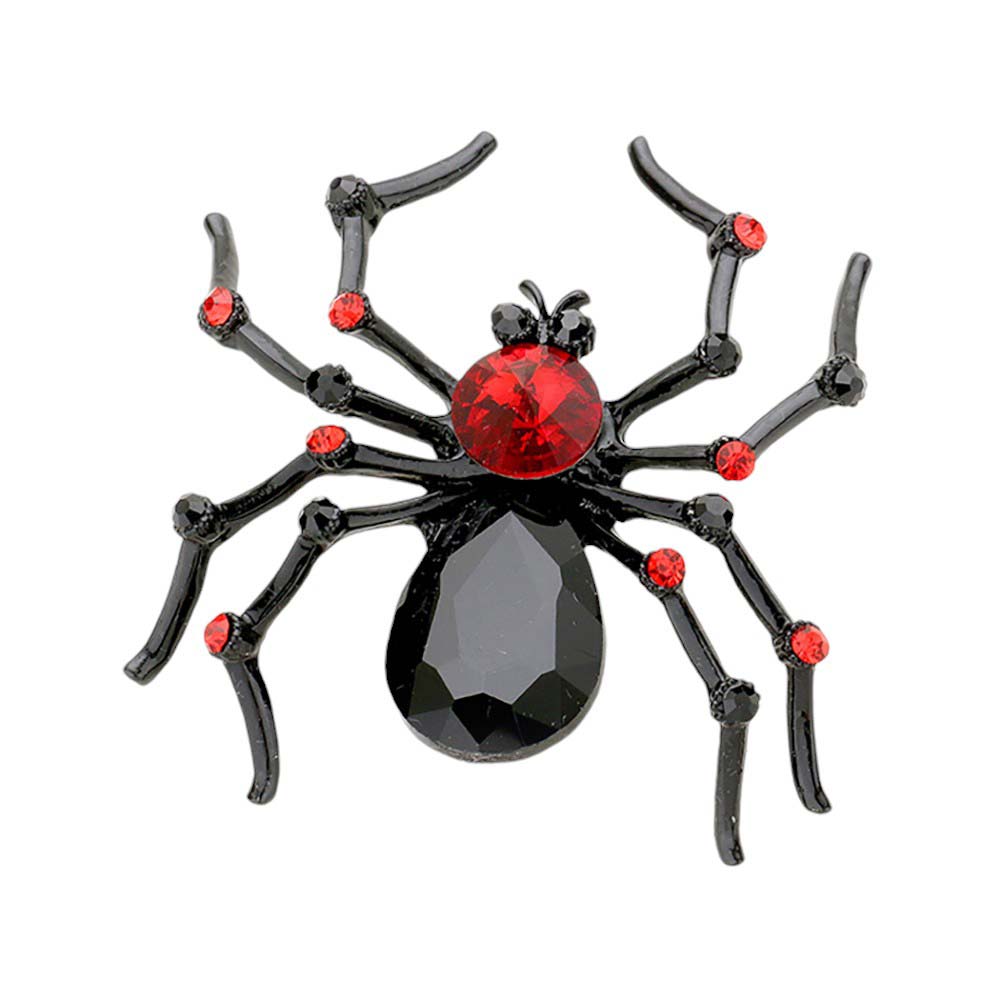 Jet-Black-Red-Crystal Spider Pin Brooch is crafted with sparkling crystals, adding a touch of sophistication to any outfit. The intricate design and attention to detail make it a must-have for any accessory collection. Elevate your style with this stunning brooch.