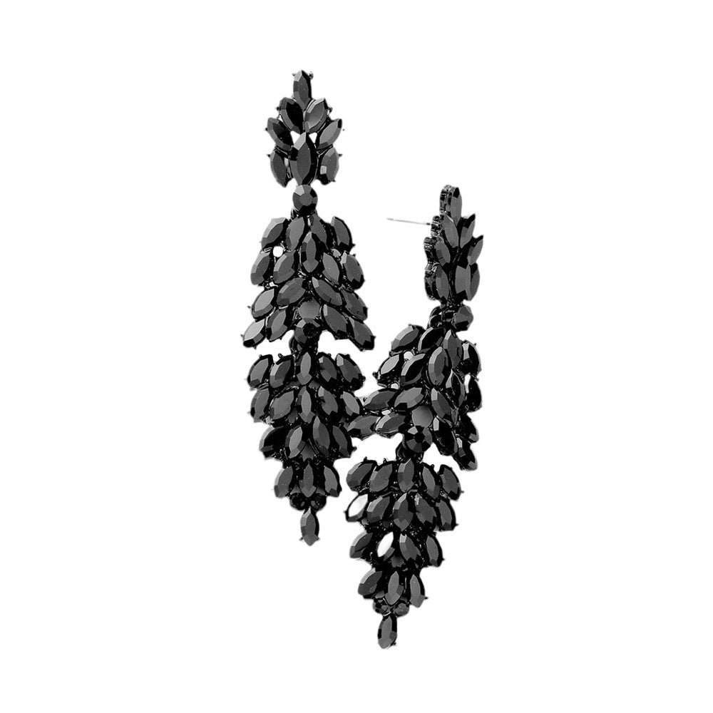 Jet Black Marquise Crystal Cluster Drop Evening Earrings, looks like the ultimate fashionista with these evening earrings! The perfect sparkling earrings adds a sophisticated & stylish glow to any outfit. Ideal for parties, weddings, graduation, prom, holidays, pair these earrings with any ensemble for a polished look.