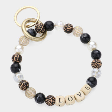 LOVE Message Accented Pearl Beaded Keychain / Bracelet - Black - Bracelets
