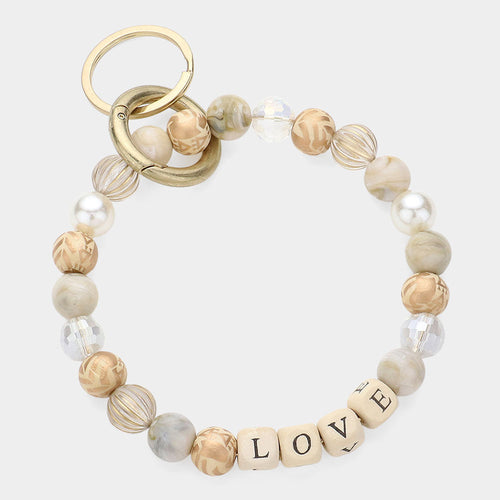Llavero/pulsera con cuentas de perla y mensaje de AMOR - Beige dorado