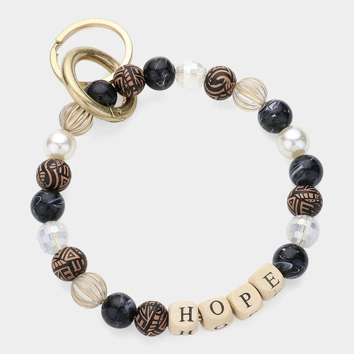 HOPE Message Accented Pearl Beaded Keychain / Bracelet - Black
