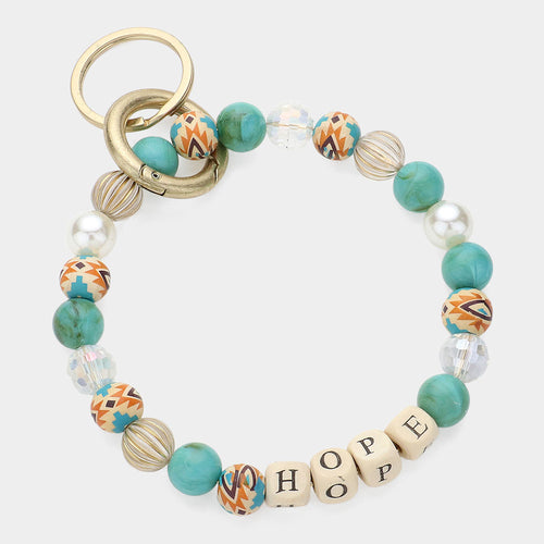 HOPE Message Accented Pearl Beaded Keychain / Bracelet - Brown, Turquoise
