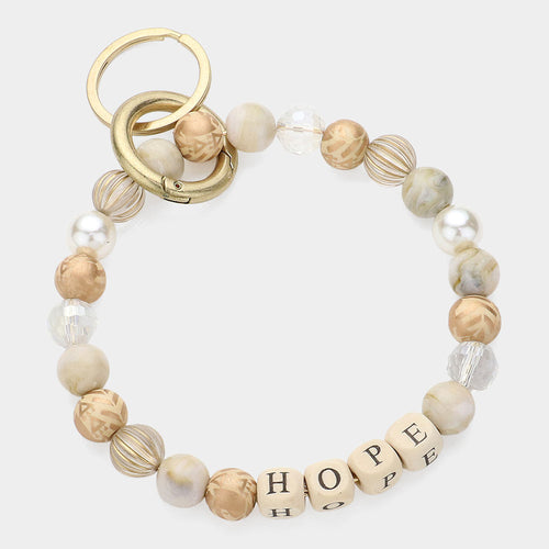 HOPE Message Accented Pearl Beaded Keychain / Bracelet - Beige, Gold