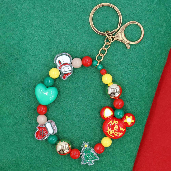 Multi, Christmas Charm Beaded Stretchable Keychain