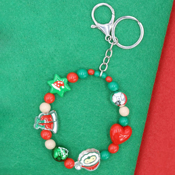 Multi, Christmas Charm Beaded Stretchable Keychain
