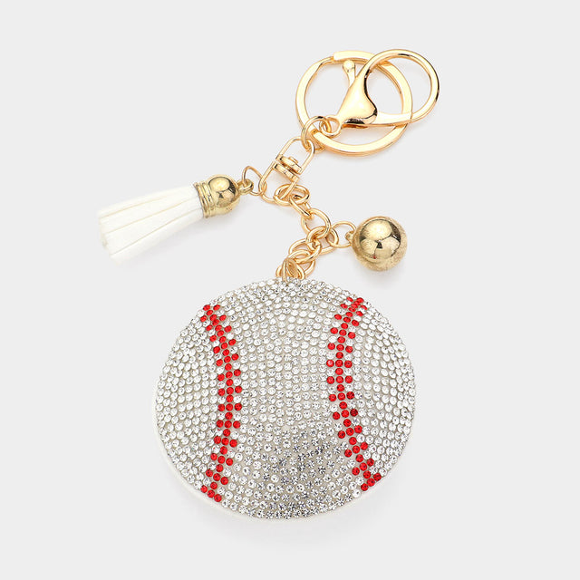 Red Bling Baseball Keychain