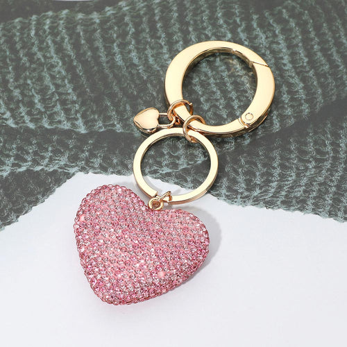 Rhinestone Pave Heart Keychain Bag Charm - Pink