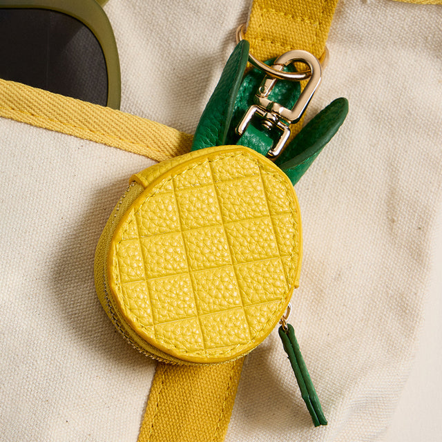 Madeline Love Yellow Genuine Leather Pineapple Coin Purse Keychain Bag Charm - Bags & Wallets