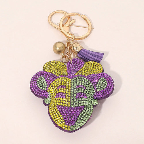 Dije para bolso con máscara de bufón de Mardi Gras con tachuelas brillantes - Multi