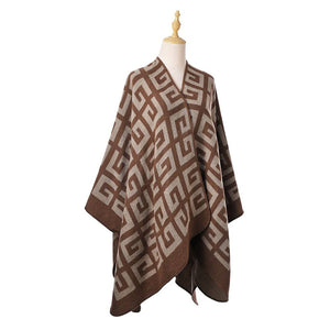 Khaki Beautiful Pattern Detailed Poncho, with the latest trend in ladies' outfit cover-up! the high-quality knit pattern detailed poncho is soft, comfortable, and warm but lightweight. It's perfect for your daily, casual, party, evening, vacation, and other special events outfits. A fantastic gift for your friends or family.