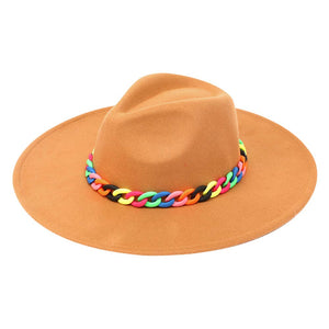 Khaki Colorful Chain Accented Solid Panama Hat, a beautiful & comfortable Panama hat is suitable for summer wear to amp up your beauty & make you more comfortable everywhere. Perfect for keeping the sun off your face, neck, and shoulders. It's an excellent gift item for your friends & family or loved ones this summer.