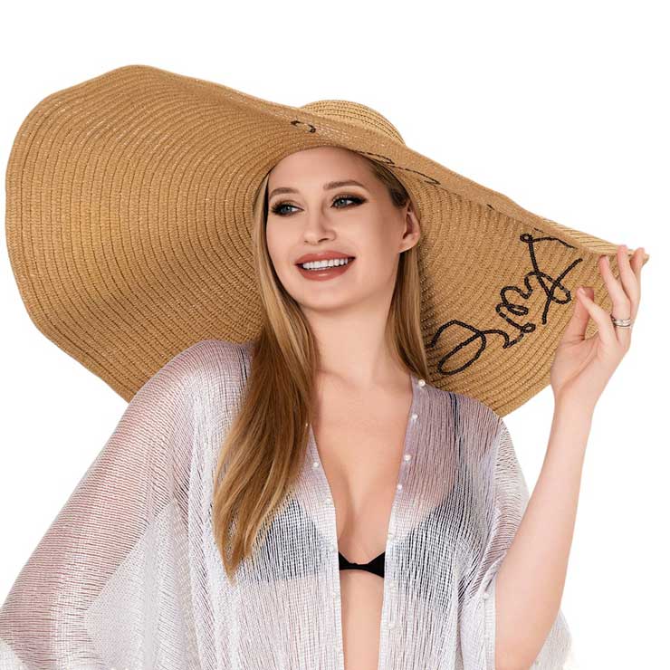 Khaki Do Not Disturb Message Wide Brim Straw Sun Hat, Don't let anyone interrupt your sunny day vibes with this hat. With its wide brim and sturdy straw material, it's perfect for keeping you cool and protected from the sun. Plus, the playful message adds a touch of whimsy to your look. No interruptions allowed!