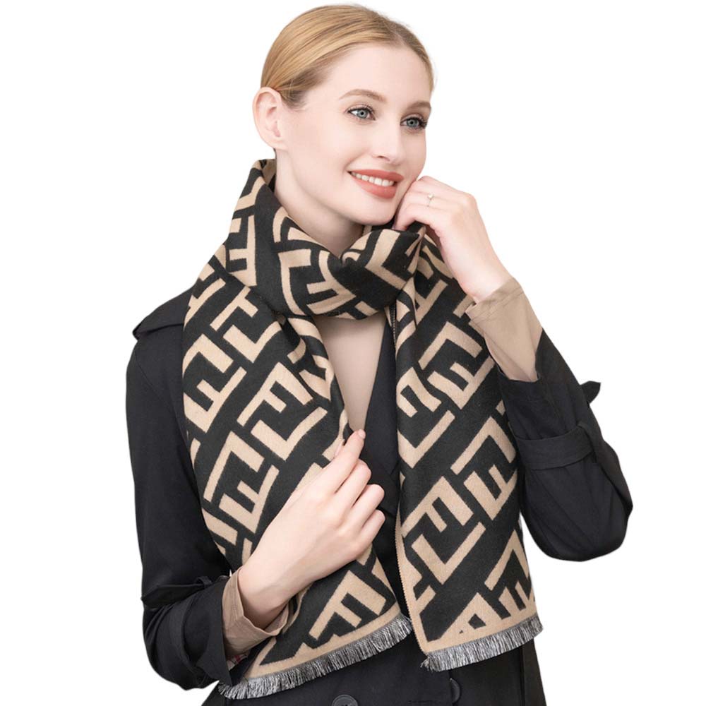 Black Patterned Oblong Scarf, Stay warm and stylish in the winter days with this scarf. This beautiful scarf features a patterned design that is sure to make any outfit look amazing. A thoughtful and stylish gift for fashion-loving friends and family members, special ones, colleagues, or Secret Santa gift exchange.