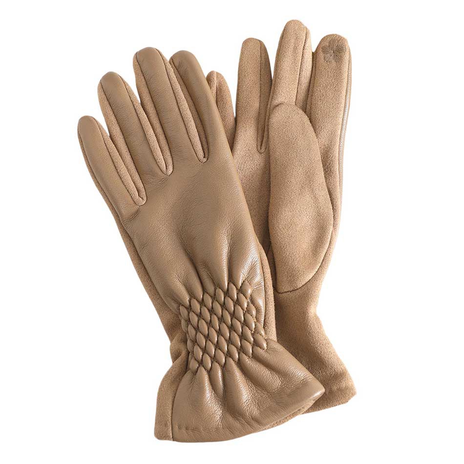 Khaki Pleat Detailed Touch Smart Gloves, give your look so much eye-catchy with Gloves, a cozy feel. It's very fashionable, attractive, and cute looking that will save you from cold and chill on cold days. It will allow you to use your electronic devices and touchscreens while keeping your fingers covered, and swiping away! 
