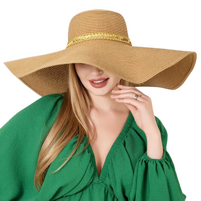 Khaki Sequin Band Pointed Straw Sun Hat, Get ready to shine in the summer sun with our Sequin Band Pointed Sun Hat! Made with sturdy straw for all-day wear, this hat features a stylish sequin band for a touch of glam. Protect yourself from UV rays while making a statement - no dull moments here! Perfect summer gift choice!