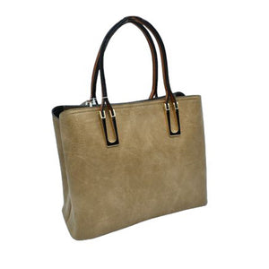 Khaki Solid Faux Leather Tote Bag Shoulder Bag, is perfect for the modern woman. Crafted with genuine faux leather, this stylish bag is durable, light, and spacious, and with adjustable straps, it is perfect for everyday use. Its sleek design will have you turning heads wherever you go.