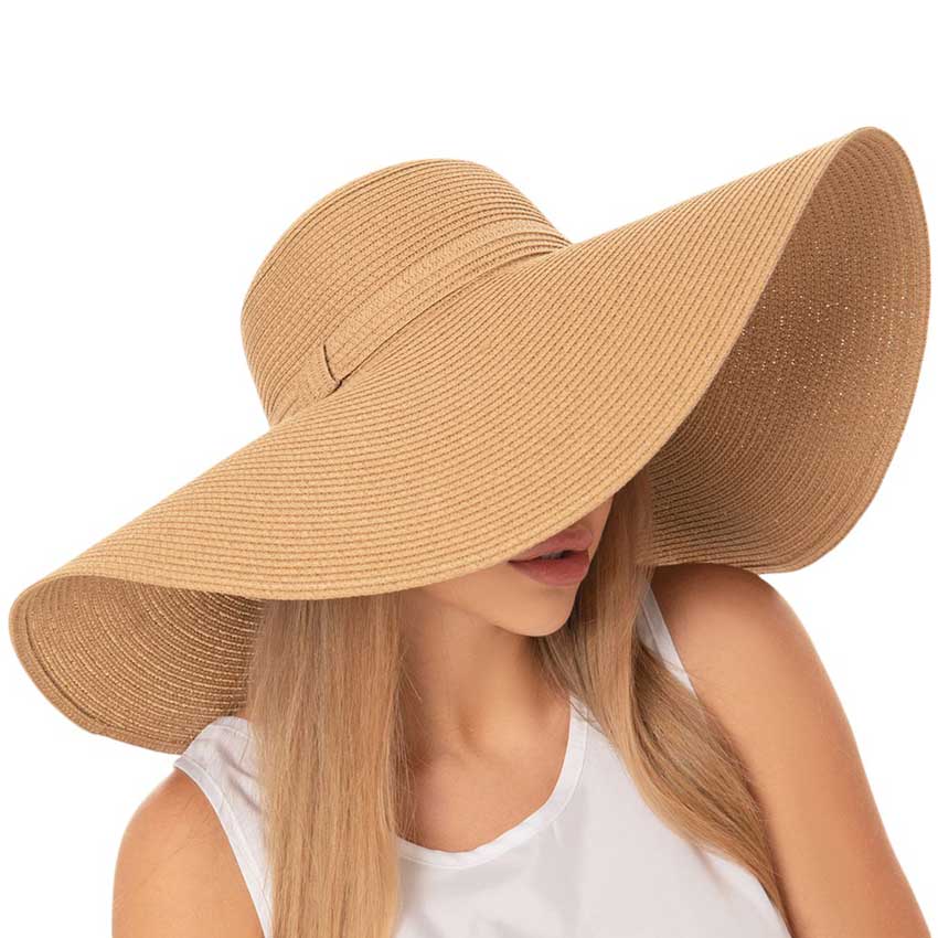 Khaki Solid Floppy Straw Sun Hat, Stay stylish and protected from the sun with our sun hats! Made from high-quality straw, this hat is perfect for any sunny day. Its floppy design not only looks fashionable but also provides ample shade for your face and neck. Don't forget to pack this accessory for your next beach trip!