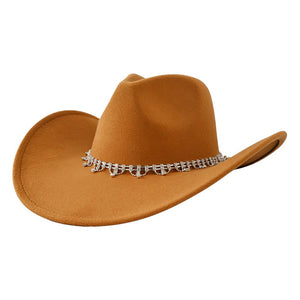 Khaki Stone Embellished Band Pointed Solid Cowboy Fedora Panama Hat, is ideal for your western wardrobe. Crafted from quality materials, this fedora features a pointed crown and a stone-embellished band for a rugged and stylish look. Perfect for Country and western events or everyday wear.