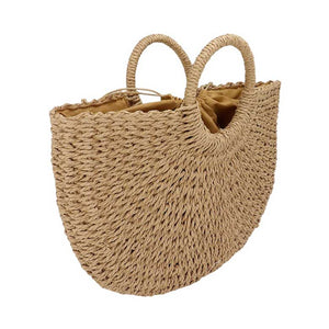 Grab this quirky Straw Basket Beach Tote Bag and head to the beach in style! Keep your sunscreen, towel, and sunglasses safe in this trendy and sturdy straw tote. Perfect for beach days. Woven from natural straw, this bag is perfect for holding your beach essentials with a playful and fun twist.
