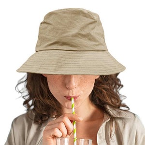 Khaki Packable Compact Outdoor Bucket Hat, stay prepared for any sunny adventure, and don't get caught in the sun without this clever bucket hat! Perfect for any outdoor adventure, this hat packs easily into your bag and provides ample shade when needed. Stay protected and stylish with this must-have accessory.
