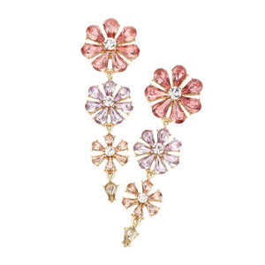 Lavender Teardrop Cluster Triple Flower Link Dangle Evening Earrings. Enhance any evening look with these elegant earrings featuring a stunning teardrop design and delicately crafted triple flower links. The perfect accessory for a touch of sophistication and glamour. Made with quality materials for lasting beauty.
