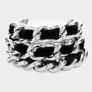 Madeline Love Black, Rhodium Woven Microfiber Suede Link Bracelet - Bracelets