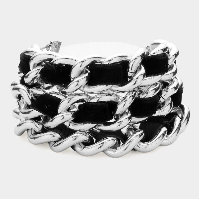 Madeline Love Black, Rhodium Woven Microfiber Suede Link Bracelet - Bracelets
