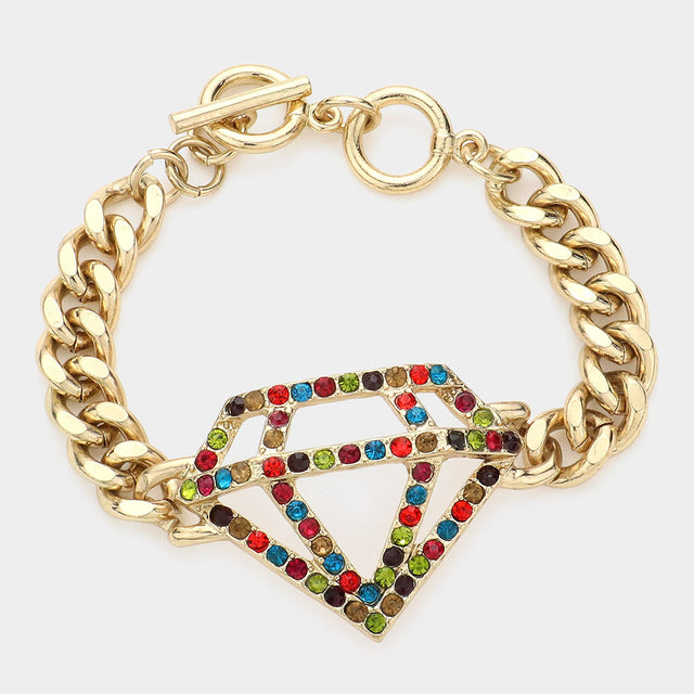 Madeline Love Gold, Multi Diamond Shape Crystal Link Toggle Bracelet - Jewelry