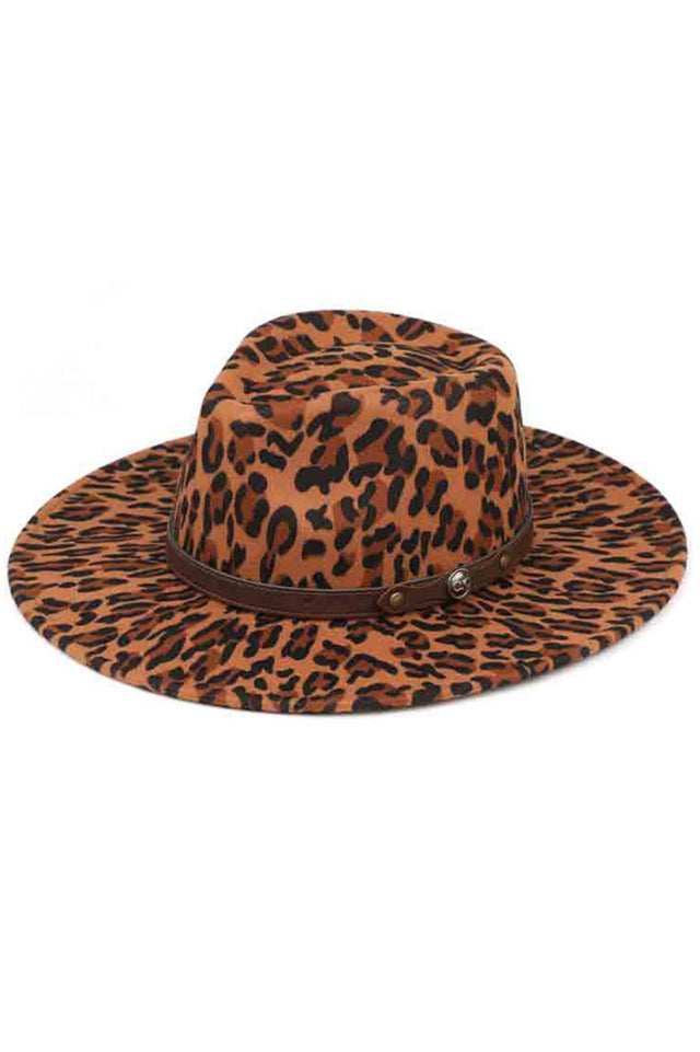 Leopard C.C Leopard Pattern Vegan Felt Panama Hat is crafted with high-quality vegan materials for a cruelty-free option. The trendy leopard pattern adds a fashionable touch to any outfit. Stay stylish and compassionate with this hat, perfect for adding a statement piece to your wardrobe.