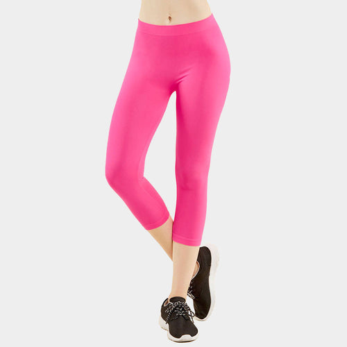 Ladies Solid Capri Leggings - Pink