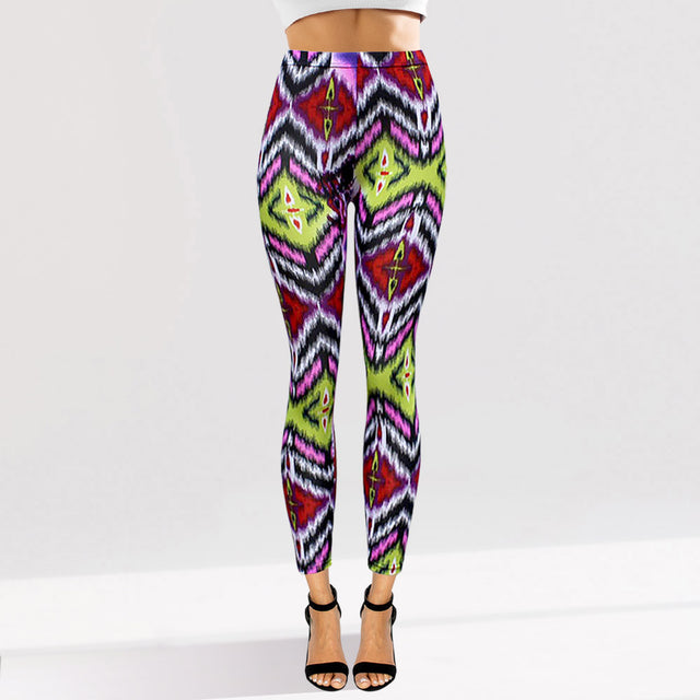Madeline Love Blue, Green, Pink, Red Bold Geometric Pattern Printed High Waisted Leggings - Apparel