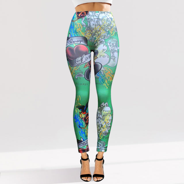 Madeline Love Green, Light Tattoo Inspired Graphic Printed High Waisted Leggings - Apparel