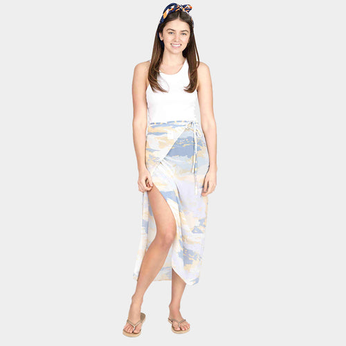 Tie Dye Beach Cover Up Midi Wrap Skirt - Blue, Yellow