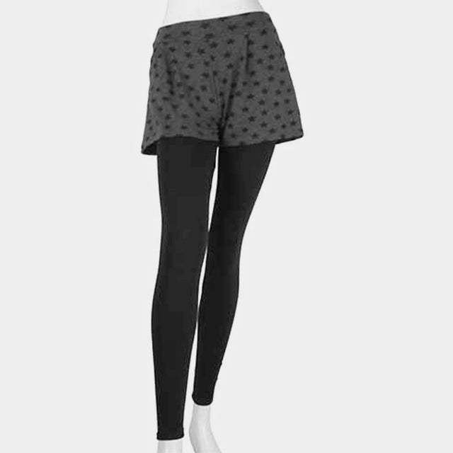 Madeline Love Black, Gray Star Short Ankle Heavy Leggings - Apparel