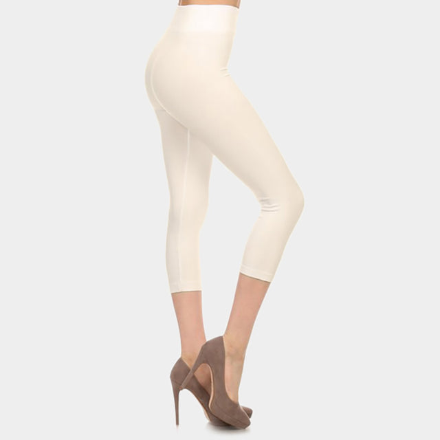 Madeline Love Ivory Solid high waist midi leggings - Apparel