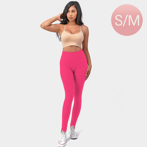 Wrinkled Solid Leggings - Neon, Pink