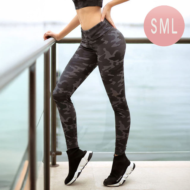 Madeline Love Gray Active Dark Camouflage High Rise Leggings - Apparel