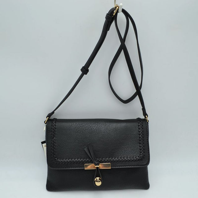Braided Trim Crossbody Bag with Knot Accent Hardware - black - Crossbody Bag