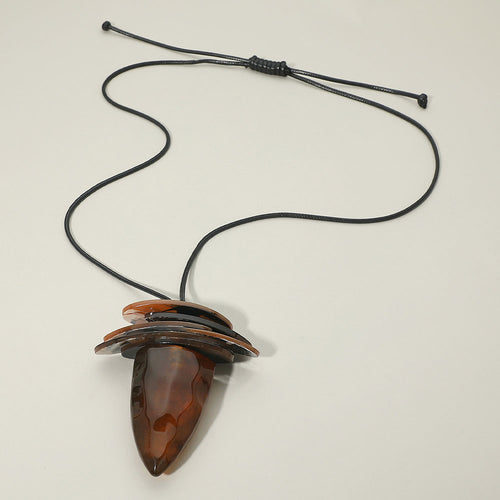 Layered Resin Cone Pendant Adjustable Long Necklace - Brown