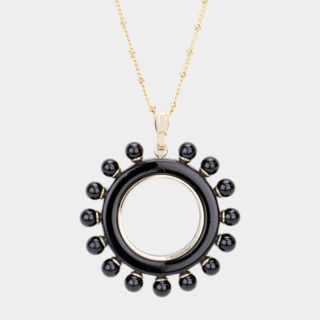 Madeline Love Black Pearl Detail Celluloid Acetate Open Circle Pendant Necklace - Necklaces