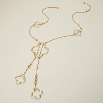 Madeline Love Gold Hammered Metal Open Quatrefoil Long Necklace - Necklaces