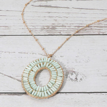 Madeline Love Gold, Mint Cylinder Beaded Oval Ring Pendant Long Necklace - Necklaces