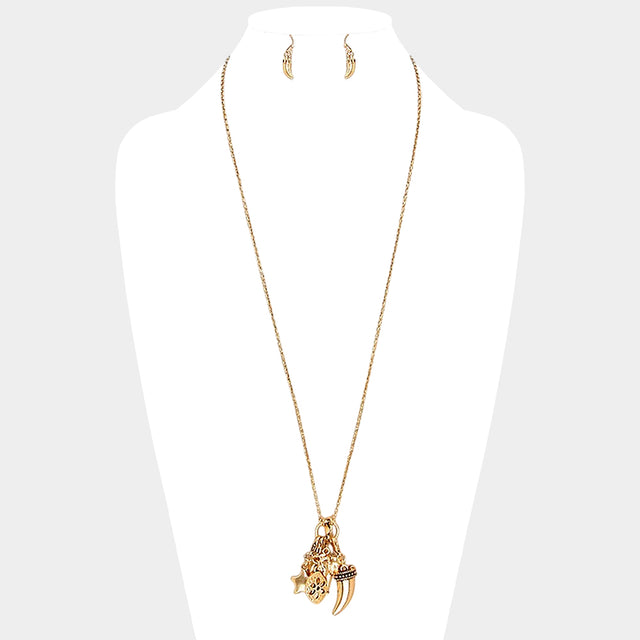 Madeline Love Matte gold Metal elephant & horn multi-charm long necklace - Necklaces