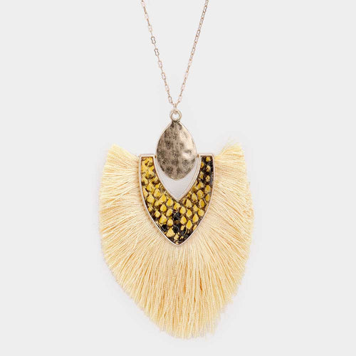 Snake Skin Tassel Pendant Long Necklace - Gold, Snake, Yellow