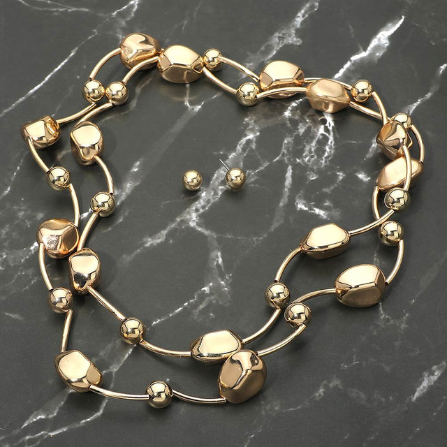Madeline Love Gold Metal Pebble Link Wrappable Long Necklace